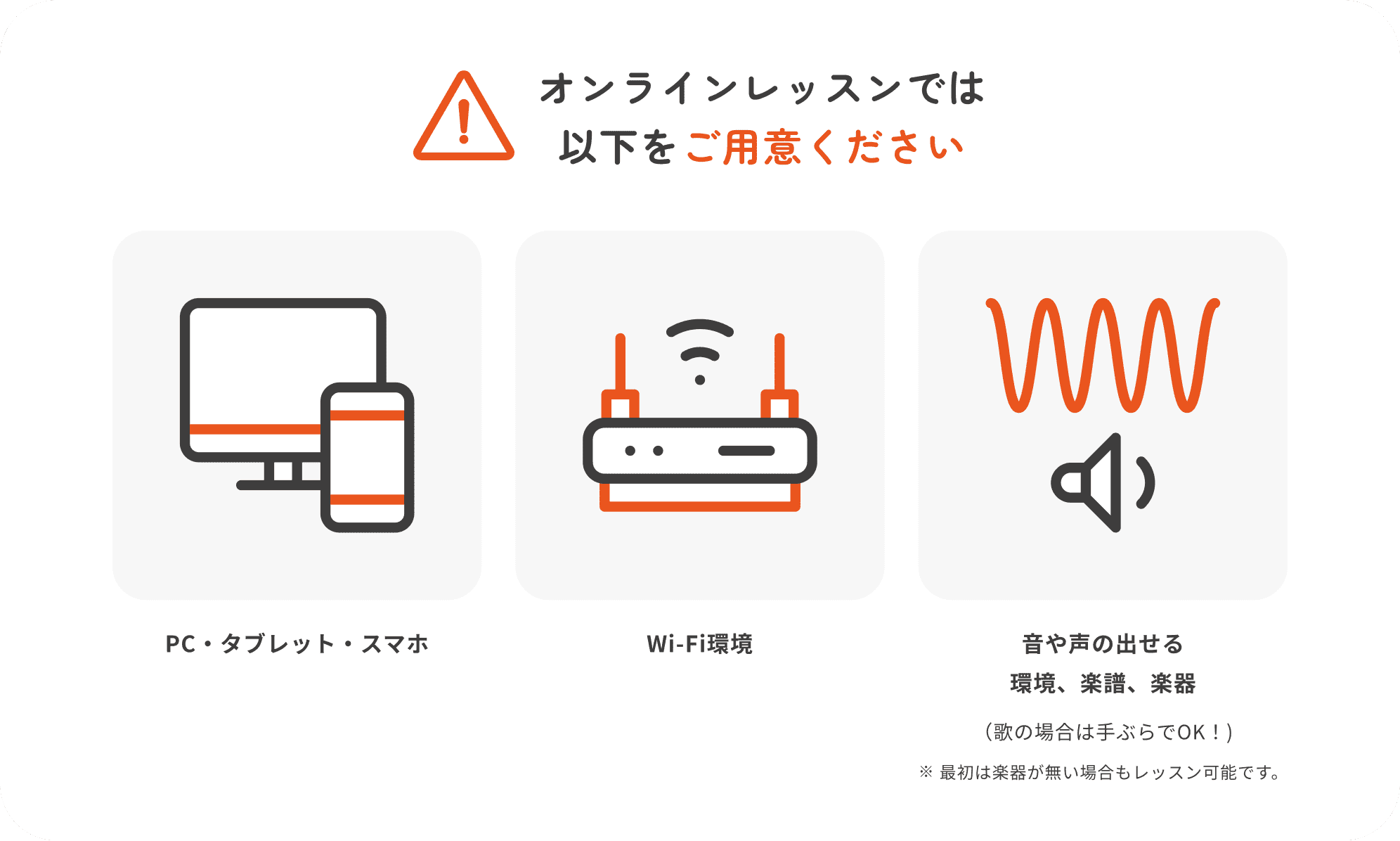 オンラインレッスンでは以下をご用意ください