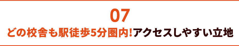 07 どの校舎も駅徒歩5分圏内!アクセスしやすい立地